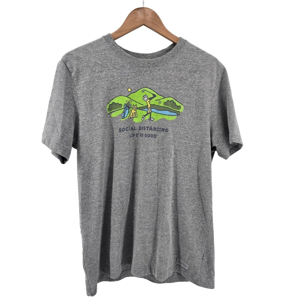Life is Good T-Shirt Mens Medium Gray Social Distancing Golf Crusher Tee Graphic